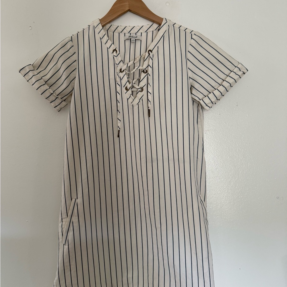 Madewell White and Gray Tie Front Sheath Mini Dress